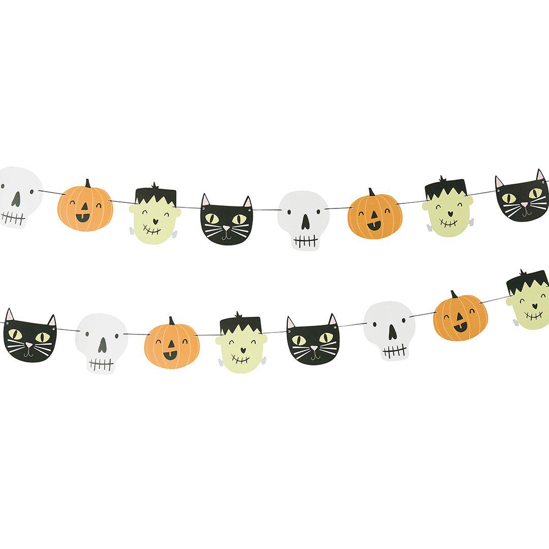 Halloween Garland-Card Halloween Bunting With Skulls, Pumpkins, Cats & Frankensteins-Halloween Party Decorations-Retro Halloween-Reusable-2m - Jolie Fete UK