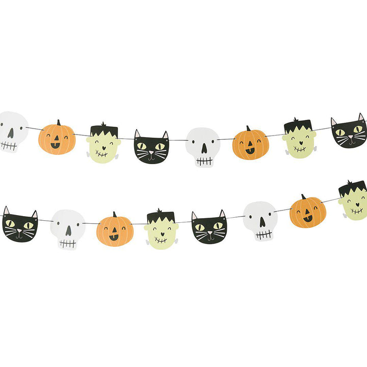 Halloween Garland-Card Halloween Bunting With Skulls, Pumpkins, Cats & Frankensteins-Halloween Party Decorations-Retro Halloween-Reusable-2m - Jolie Fete UK