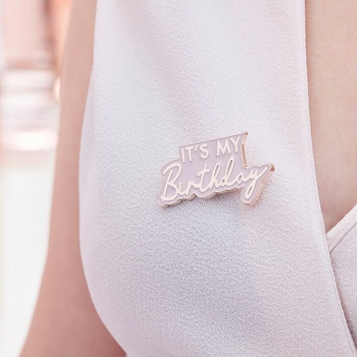 It's My Birthday Badge - Rose Gold And Pink Enamel Pin Badge - Birthday Accessories - Birthday props - Girls Pastel Pink Badge-Birthday Gift