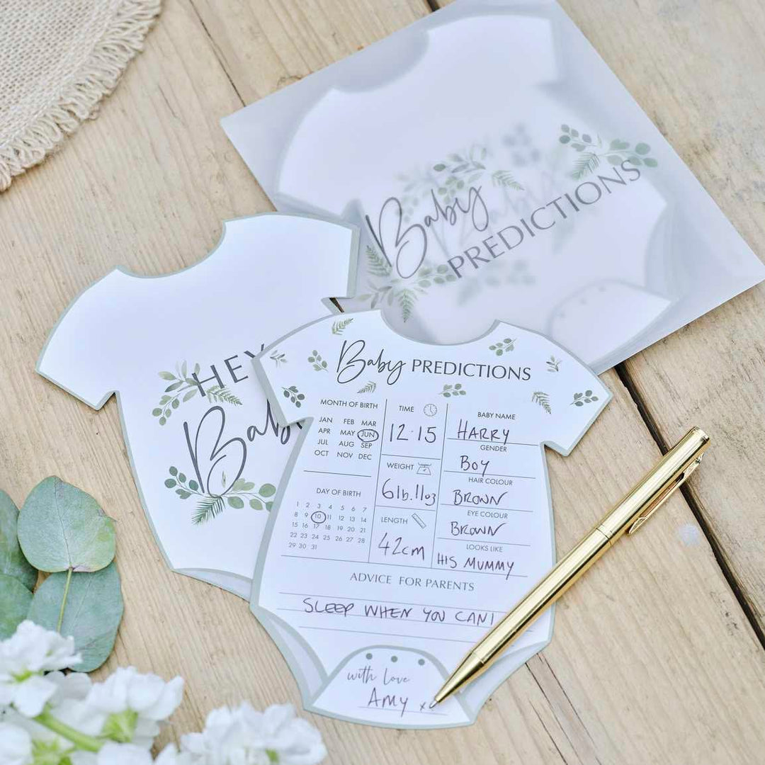Baby Prediction Cards - Baby Shower Games - Hey Baby Range Keepsake - Sage Green And White New Baby - Baby Advice Cards - 10 Cards