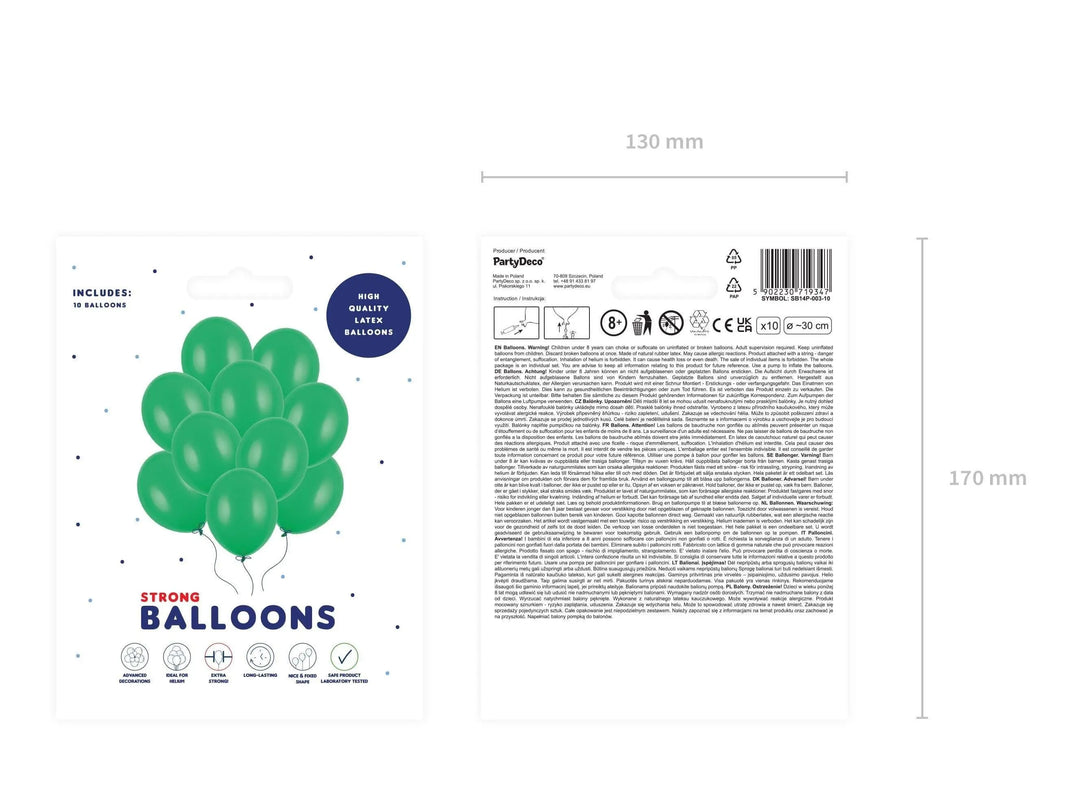 10 x Green 12" Strong Round Latex Balloons - Pastel Green Matt Finish - Dinosaur Birthday Party Balloons - Football Pitch Balloons - Jolie Fete UK
