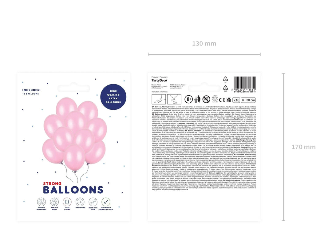 10 x Metallic Pink 12" Strong Round Latex Balloons - Light Pink Colour - Shiny Finish - Birthday Party Balloons - Baby Shower Balloons - Jolie Fete UK