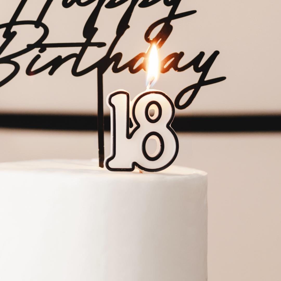 18th Birthday Cake Candle – Milestone Number Candle - Monochrome Black & White - Modern Cake Topper for 18 Birthday Party - Cake Decoration - Jolie Fete UK