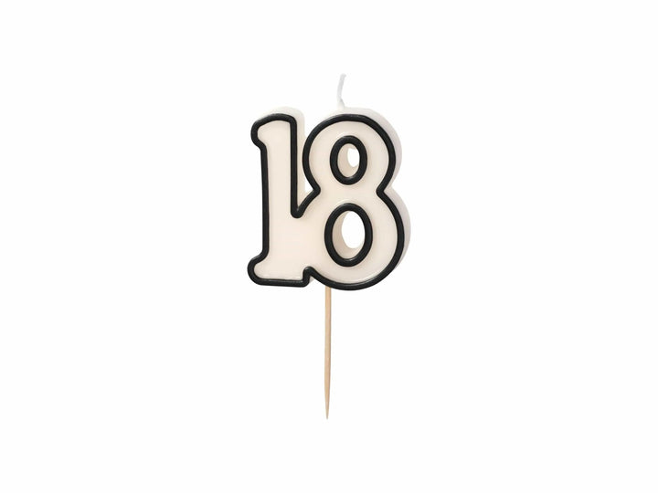 18th Birthday Cake Candle – Milestone Number Candle - Monochrome Black & White - Modern Cake Topper for 18 Birthday Party - Cake Decoration - Jolie Fete UK