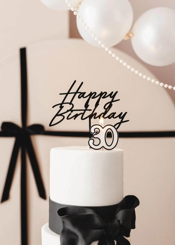 30th Birthday Cake Candle – Milestone Number Candle - Monochrome Black & White - Modern Cake Topper For 30 Birthday Party - Cake Decoration - Jolie Fete UK