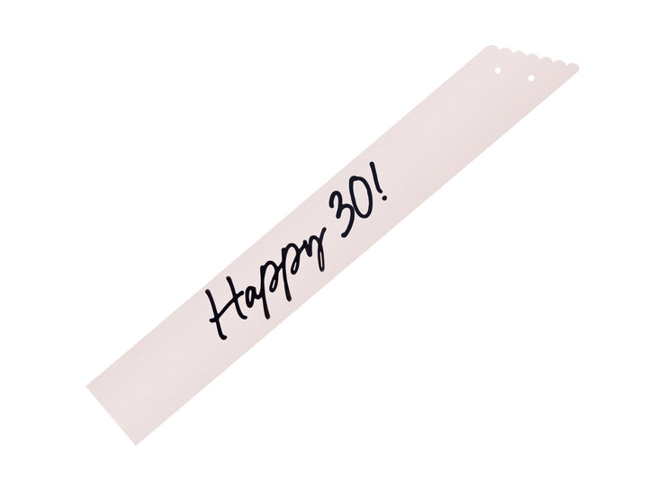 30th Birthday Sash With Velvet Ribbon – Paper Happy 30! Milestone Sash - Black Script - Black and Cream Birthday Accessory for 30th Birthday - Jolie Fete UK