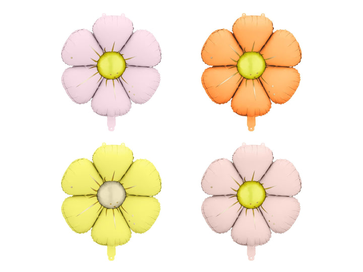 4 x Daisy Balloons - Mixed Colour Pack Daisy Balloon Garland Foil Balloons - Air Or Helium Fill - Baby Shower Balloon - Neutral-Garden Party - Jolie Fete UK
