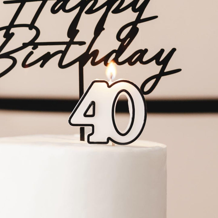 40th Birthday Cake Candle – Milestone Number Candle - Monochrome Black & White - Modern Cake Topper For 40 Birthday Party - Cake Decoration - Jolie Fete UK