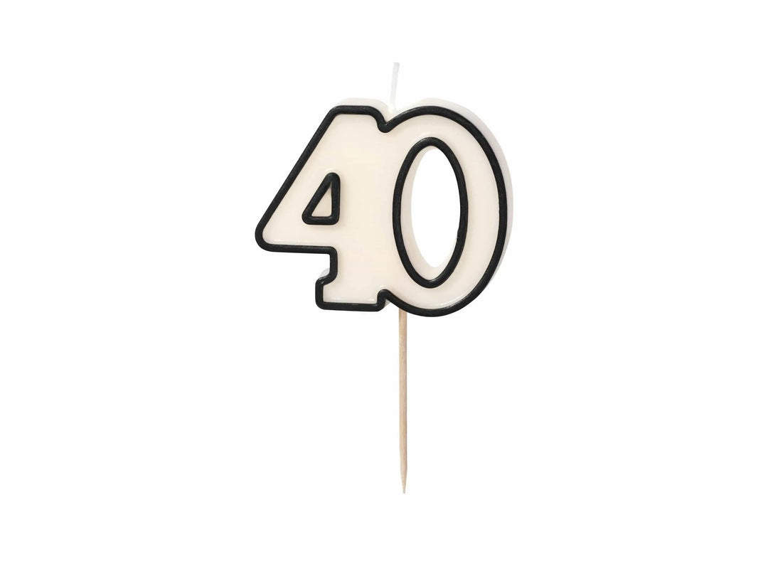 40th Birthday Cake Candle – Milestone Number Candle - Monochrome Black & White - Modern Cake Topper For 40 Birthday Party - Cake Decoration - Jolie Fete UK