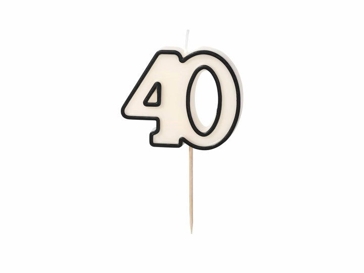 40th Birthday Cake Candle – Milestone Number Candle - Monochrome Black & White - Modern Cake Topper For 40 Birthday Party - Cake Decoration - Jolie Fete UK