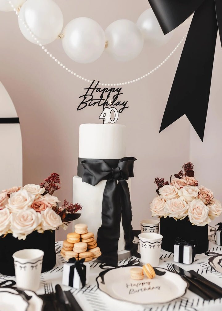 40th Birthday Cake Candle – Milestone Number Candle - Monochrome Black & White - Modern Cake Topper For 40 Birthday Party - Cake Decoration - Jolie Fete UK