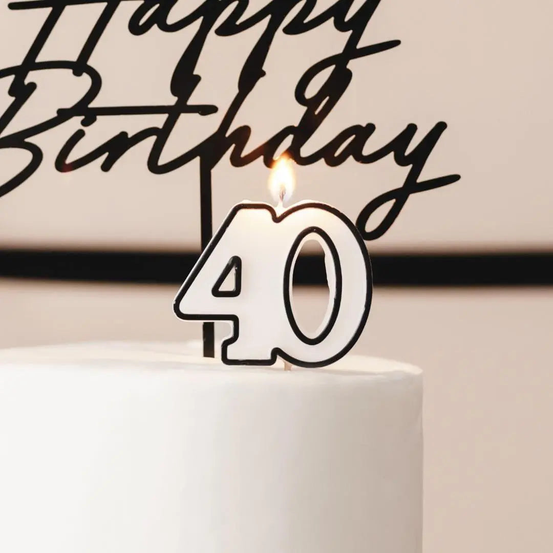 40th Birthday Cake Candle – Milestone Number Candle - Monochrome Black & White - Modern Cake Topper For 40 Birthday Party - Cake Decoration - Jolie Fete UK