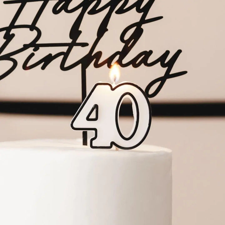 40th Birthday Cake Candle – Milestone Number Candle - Monochrome Black & White - Modern Cake Topper For 40 Birthday Party - Cake Decoration - Jolie Fete UK