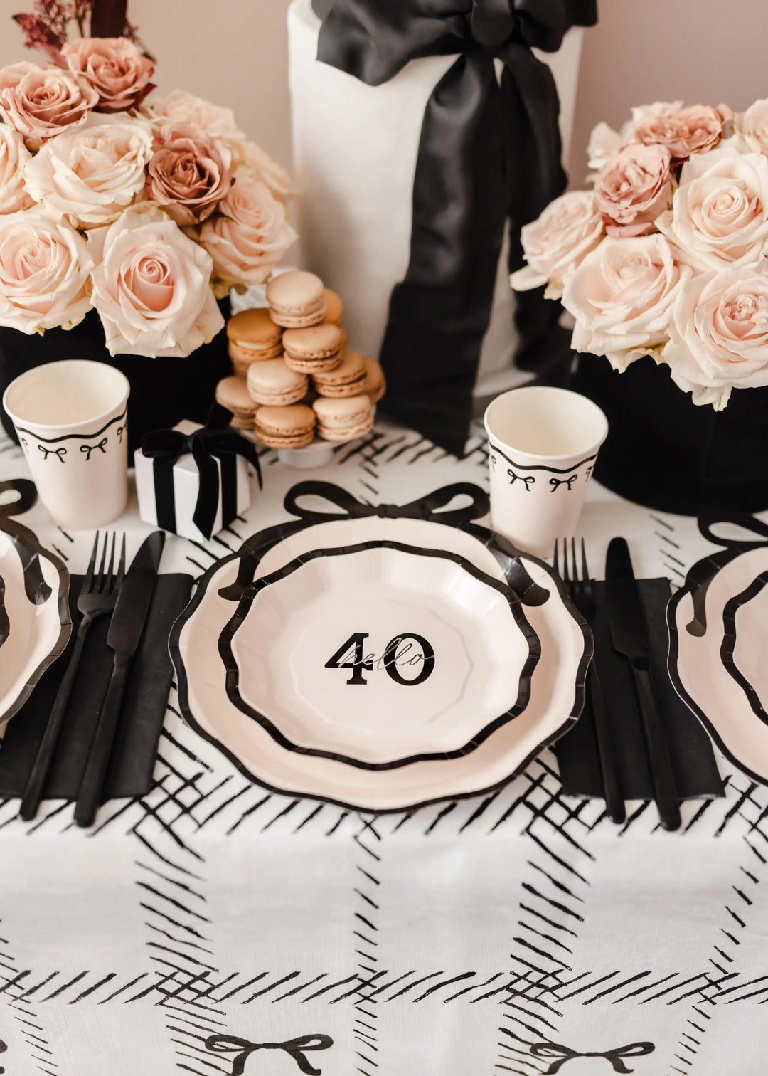 40th Birthday Paper Plates - Hello 40 Milestone Birthday-Cream & Black Party Paper Plates-Modern Party Tableware for 40th Birthday-Pack Of 6 - Jolie Fete UK