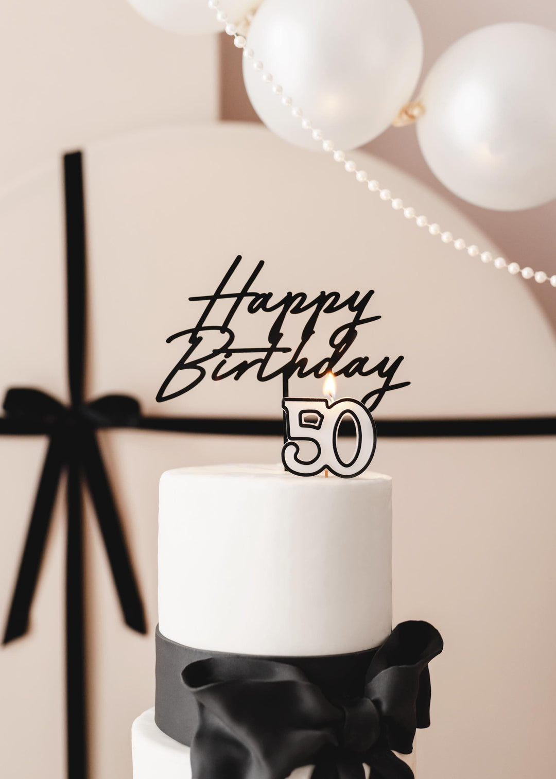 50th Birthday Cake Candle – Milestone Number Candle - Monochrome Black & White - Modern Cake Topper For 50 Birthday Party - Cake Decoration - Jolie Fete UK