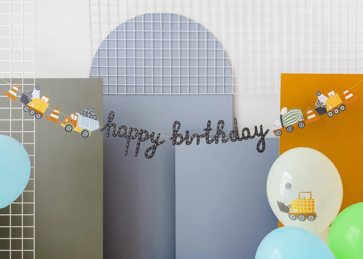 Construction Party Balloons - Digger Vehicle Decorations - Truck Birthday Balloon - Cream Balloons - Construction Theme Party - Pack Of 6 - Jolie Fete UK