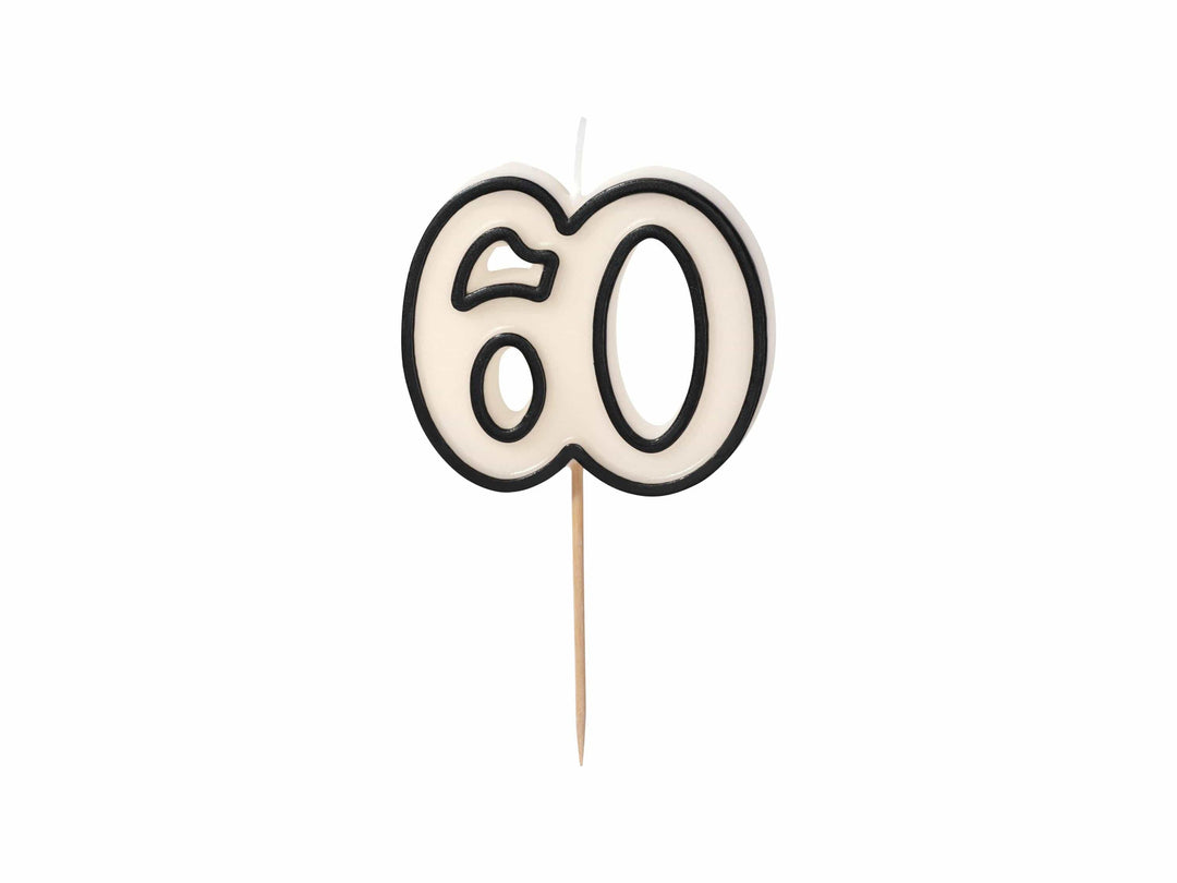 60th Birthday Cake Candle – Milestone Number Candle - Monochrome Black & White - Modern Cake Topper For 60 Birthday Party - Cake Decoration - Jolie Fete UK