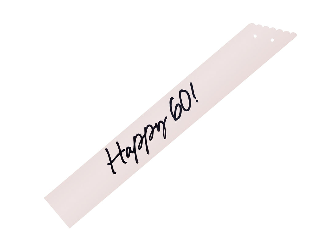 60th Birthday Sash With Velvet Ribbon – Paper Happy 60! Milestone Sash - Black Script - Black and Cream Birthday Accessory for 60th Birthday - Jolie Fete UK