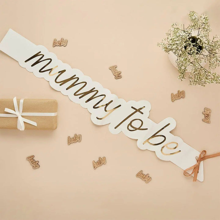 Mummy To Be Sash - Neutral Baby Shower Sash - Beige and Cream Gold Foil - Gender Neutral Baby Shower Decorations - A Little Dream - Jolie Fete UK
