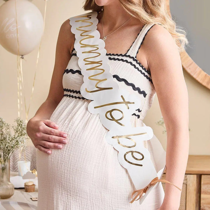 Mummy To Be Sash - Neutral Baby Shower Sash - Beige and Cream Gold Foil - Gender Neutral Baby Shower Decorations - A Little Dream - Jolie Fete UK