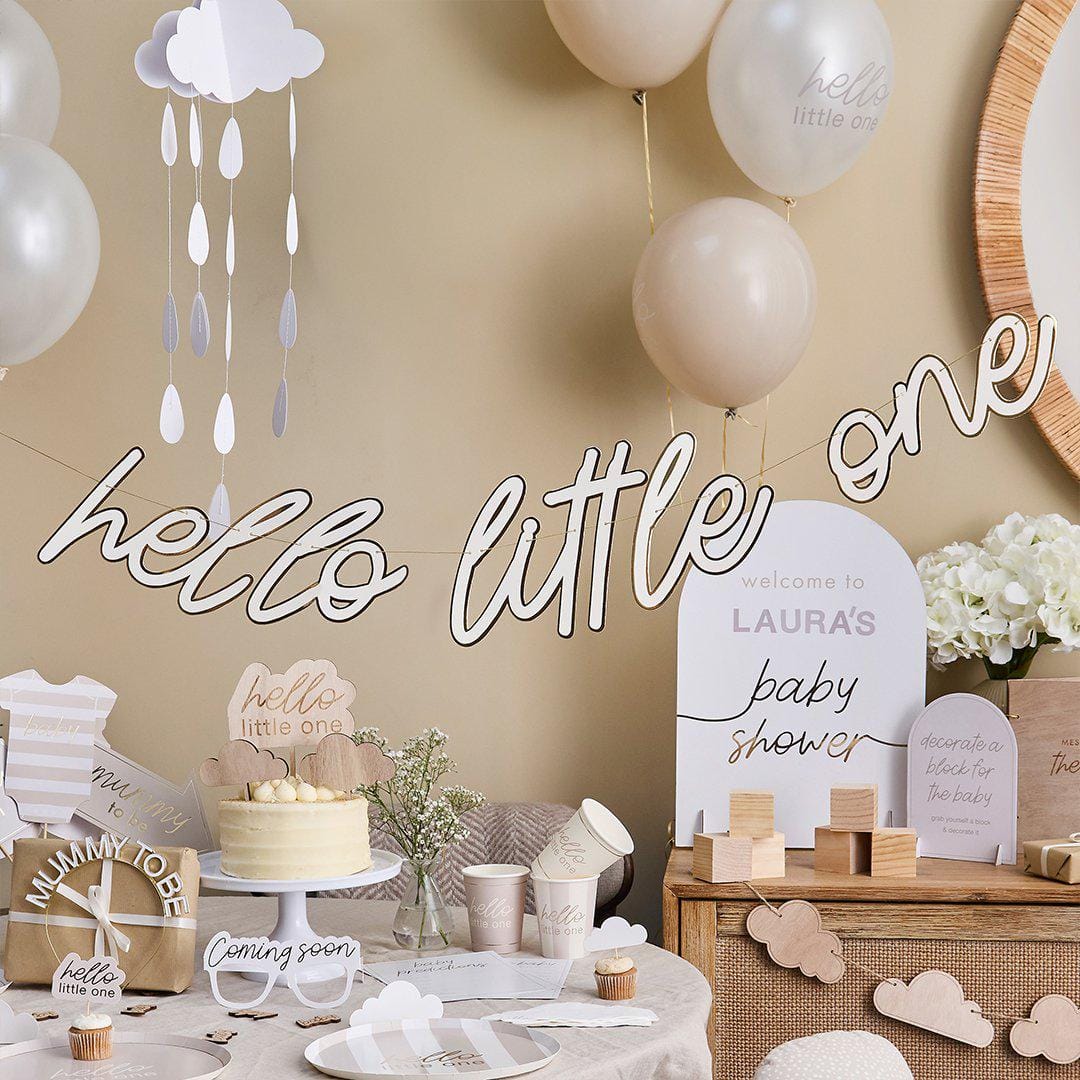 Baby Shower Balloons - Hello Little One Gold Script Latex Balloons - Gender Neutral Party Decor - A Little Dream Collection - Pack of 5 - Jolie Fete UK