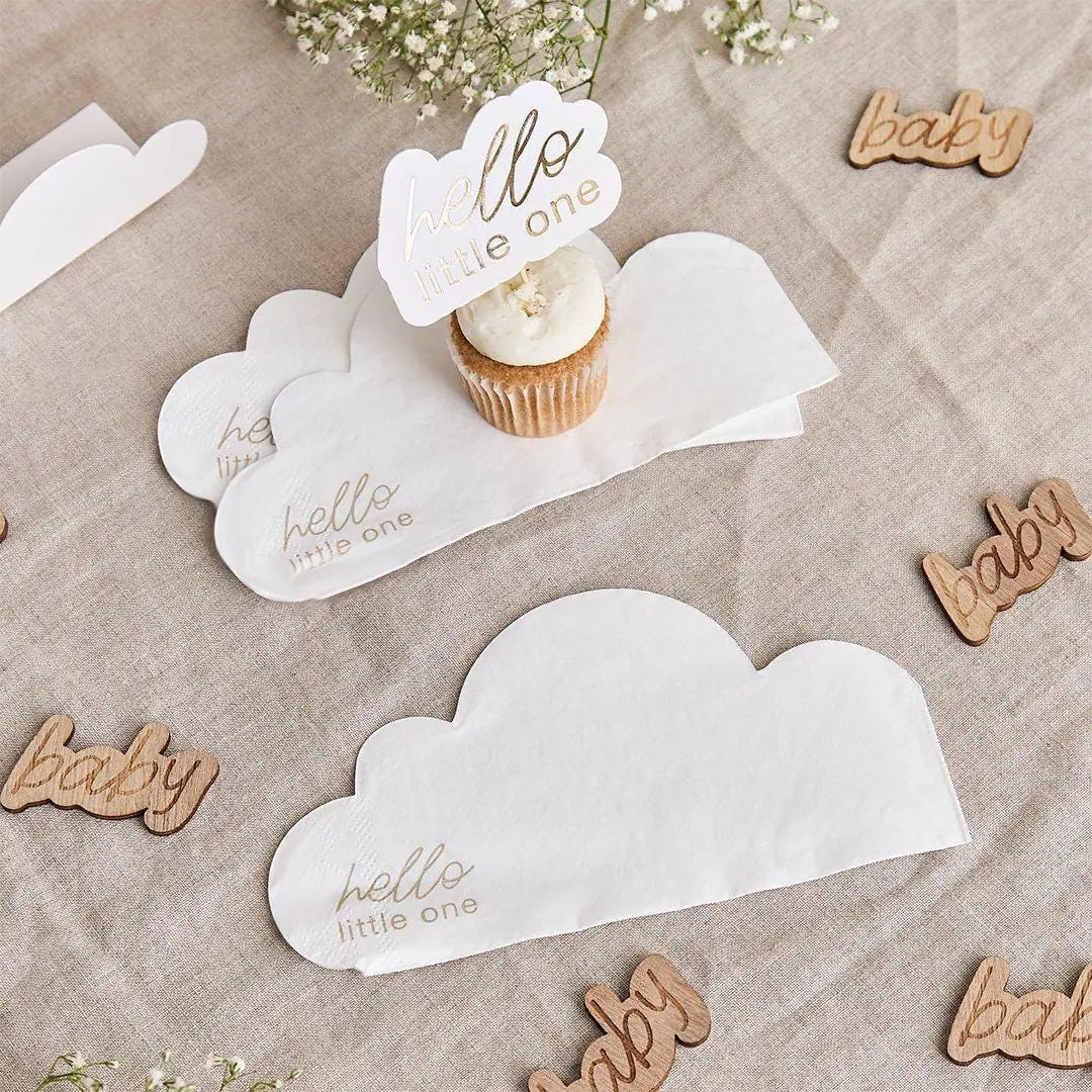 Baby Shower Napkins - Cloud Shaped Paper Napkins - Hello Little One Neutral Baby Shower Tableware - Beige and Cream - Pack of 16 - Jolie Fete UK