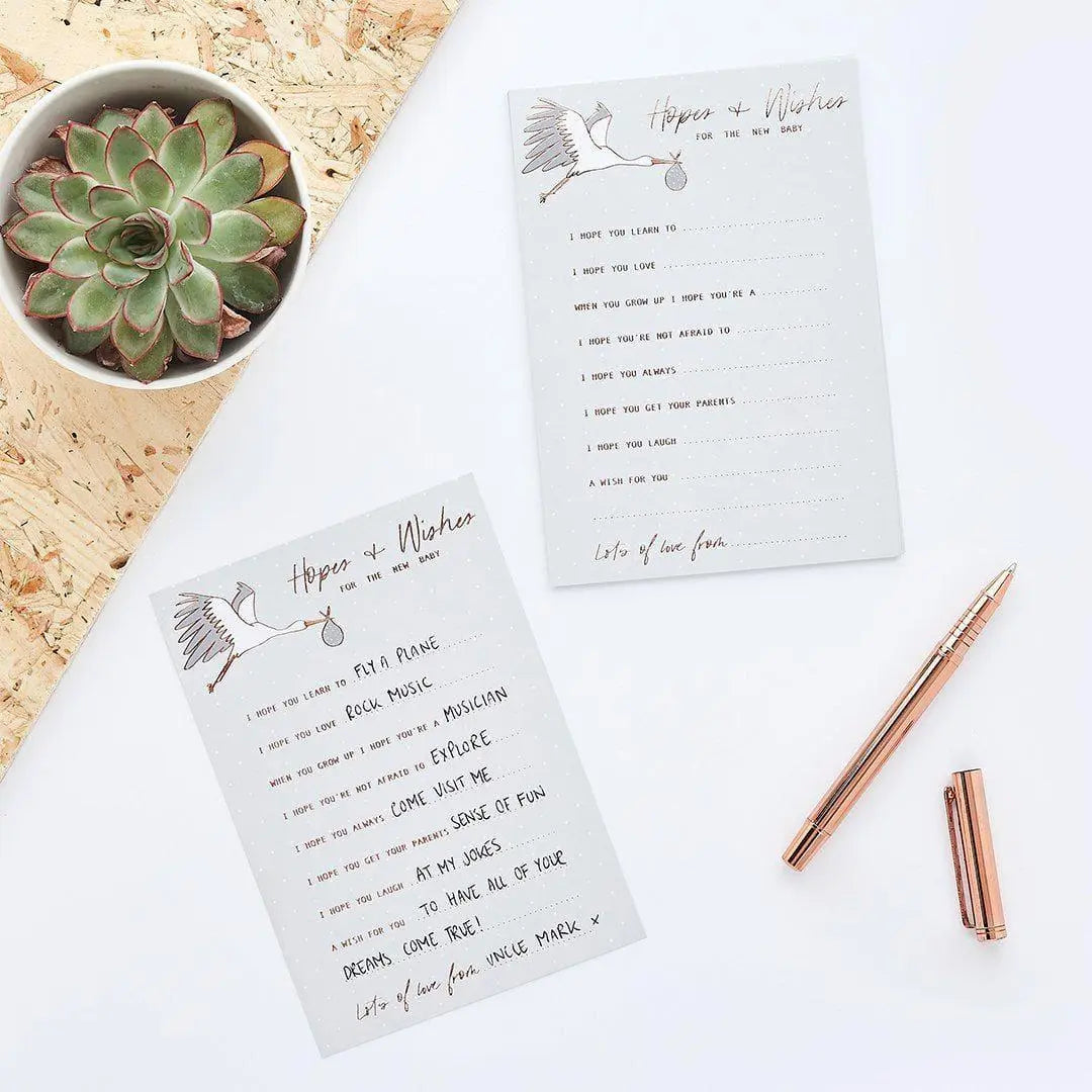 Baby Shower Napkins - Hello Little One - Rose Gold Foil Paper Napkins - Gender Neutral Table Decor - Stork & Polka Dot Theme - Pack Of 16 - Jolie Fete UK