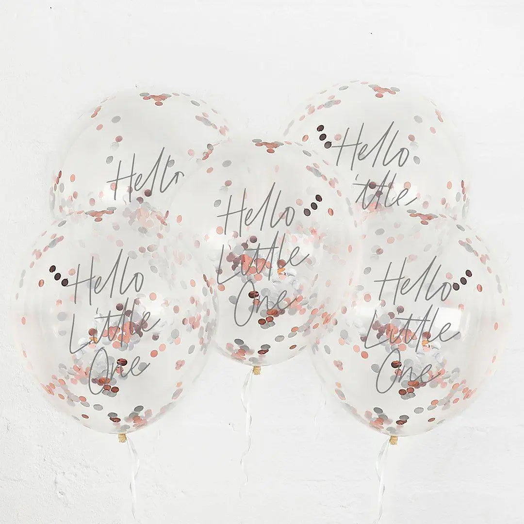 Baby Shower Paper Plates - Hello Little One - Rose Gold Foil Square Plates - Gender Neutral Party Tableware - Grey & White Decor - Pack Of 8 - Jolie Fete UK