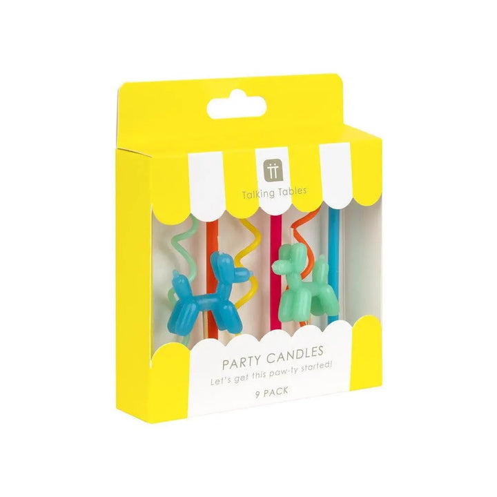 Balloon Dog Birthday Candles - Fun 3D Puppy Cake Toppers - Colourful Animal Birthday Decor - Modern Kids Party Supplies - Pack Of 9 - Jolie Fete UK