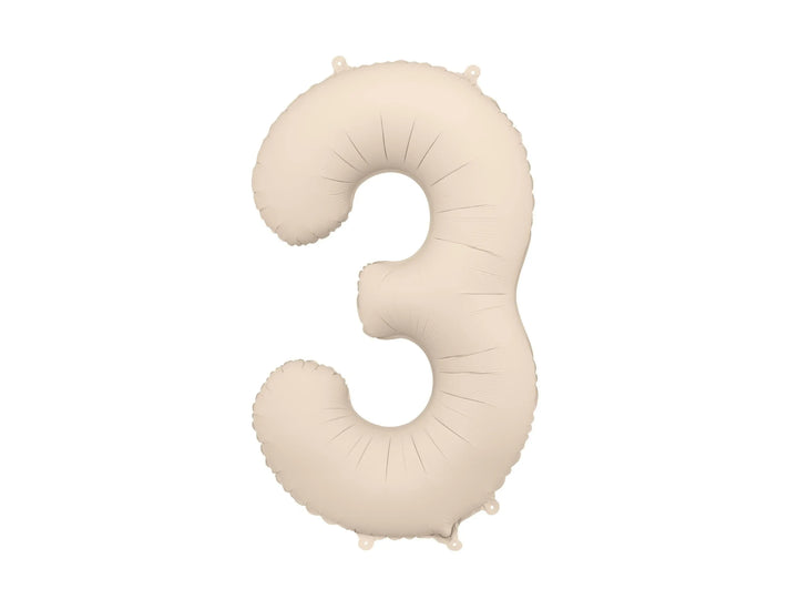 Beige Number 3 Balloon 86cm / 34" - Large Matt Light Beige Foil Mylar Digit - 30th Cream Birthday Balloon - 3rd - Anniversary Party Supplies - Jolie Fete UK