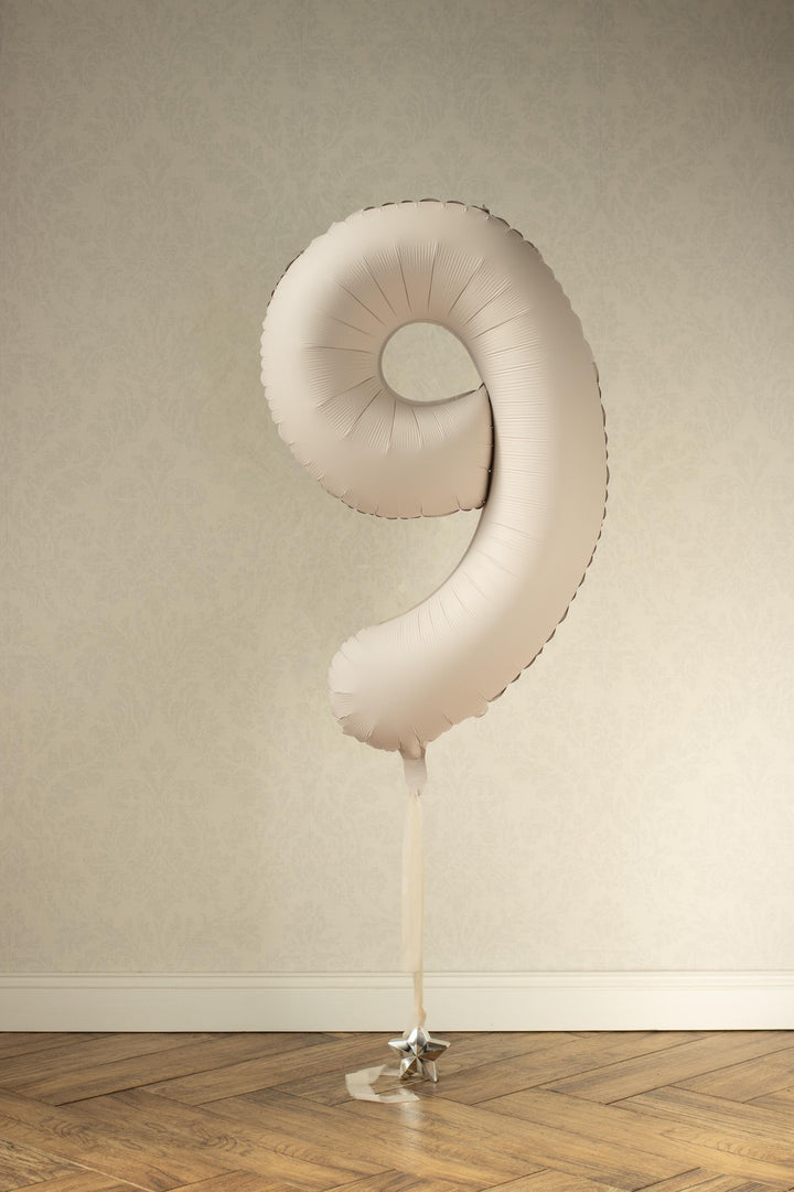Beige Number 9 Balloon 86cm / 34" - Large Matt Light Beige Foil Mylar Digit - 90th Cream Birthday Balloon - 9th - Anniversary Party Supplies - Jolie Fete UK