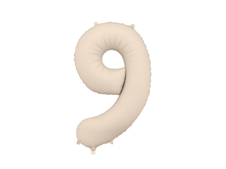Beige Number 9 Balloon 86cm / 34" - Large Matt Light Beige Foil Mylar Digit - 90th Cream Birthday Balloon - 9th - Anniversary Party Supplies - Jolie Fete UK