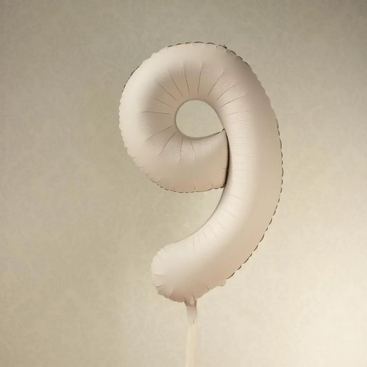 Beige Number 9 Balloon 86cm / 34" - Large Matt Light Beige Foil Mylar Digit - 90th Cream Birthday Balloon - 9th - Anniversary Party Supplies - Jolie Fete UK