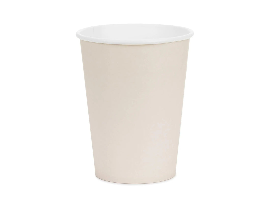 Beige Paper Cups 250ml - Neutral Disposable Party Drinkware - Minimalist Boho Birthday Supplies - Baby Shower - Earth Tone Cups - Pack of 6 - Jolie Fete UK