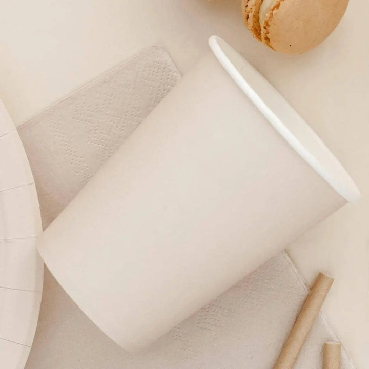 Beige Paper Cups 250ml - Neutral Disposable Party Drinkware - Minimalist Boho Birthday Supplies - Baby Shower - Earth Tone Cups - Pack of 6 - Jolie Fete UK