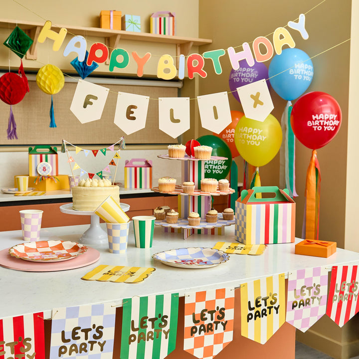 Birthday Party Bunting - Lets Party Rainbow Flag Garland - Colourful Birthday Decorations - Kids Party Pennant Banner - Bright Hanging Decor - Jolie Fete UK
