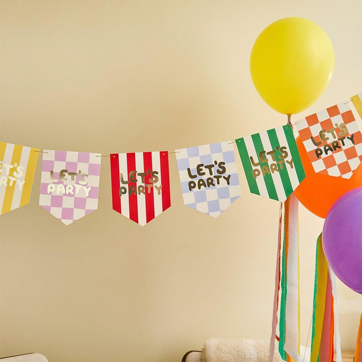 Birthday Party Bunting - Lets Party Rainbow Flag Garland - Colourful Birthday Decorations - Kids Party Pennant Banner - Bright Hanging Decor - Jolie Fete UK