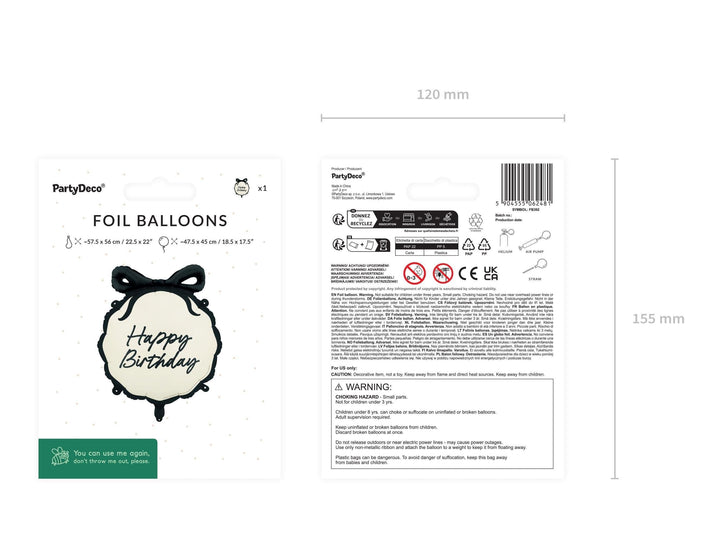 Happy Birthday Balloon - Black & Cream Bow Foil Balloon - Elegant Birthday Party Balloon - Coquette Theme-Scallop Edge And Bow-Helium Or Air - Jolie Fete UK