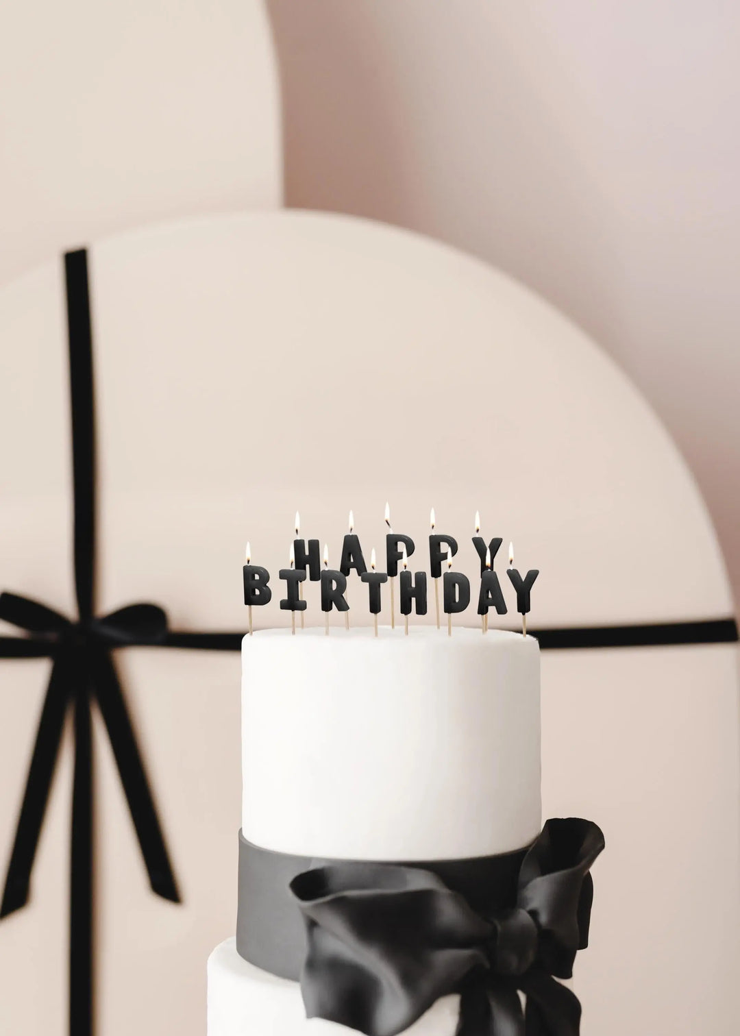 Black Happy Birthday Cake Candles - Black Cake Decorations - Plain Black Birthday Party Decor - Modern Monochrome Birthday-13 Letter Candles - Jolie Fete UK