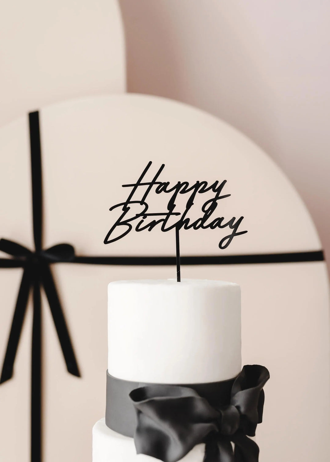 Black Happy Birthday Cake Topper – Birthday Party Cake Decoration - Birthday Sign For All Ages - Chic Monochrome Party Accessory - Jolie Fete UK