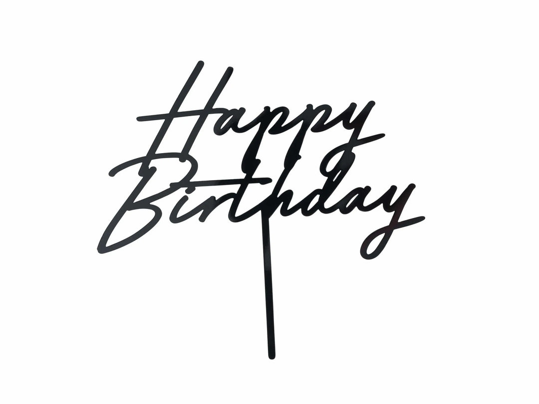 Black Happy Birthday Cake Topper – Birthday Party Cake Decoration - Birthday Sign For All Ages - Chic Monochrome Party Accessory - Jolie Fete UK