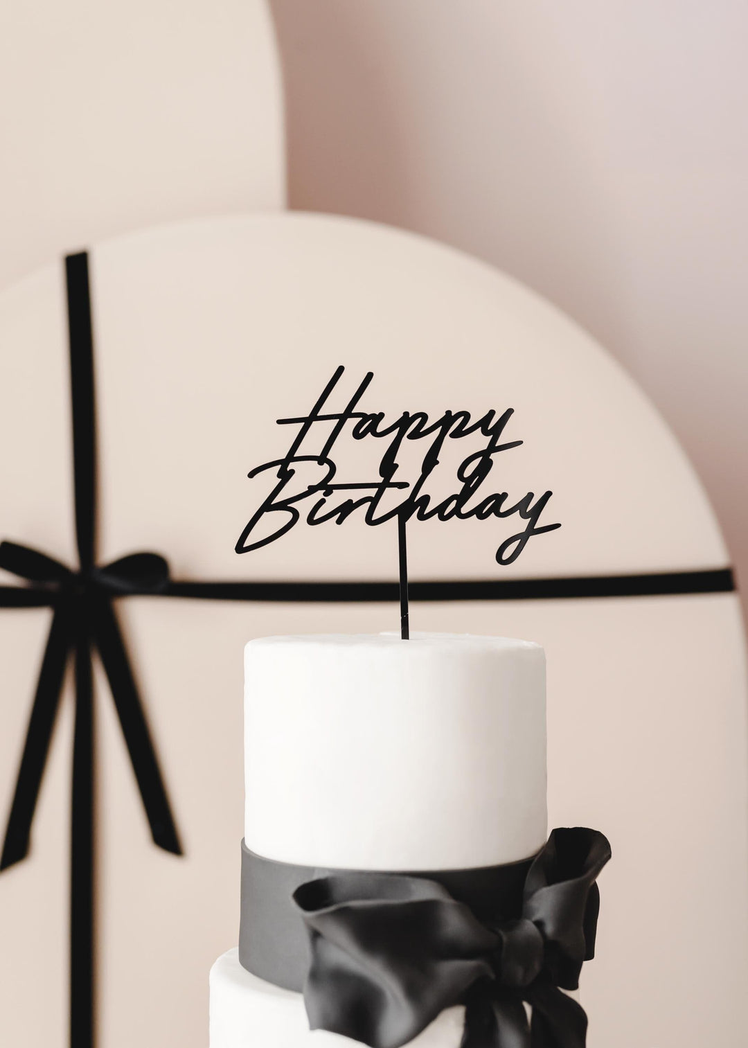 Black Happy Birthday Cake Topper – Birthday Party Cake Decoration - Birthday Sign For All Ages - Chic Monochrome Party Accessory - Jolie Fete UK