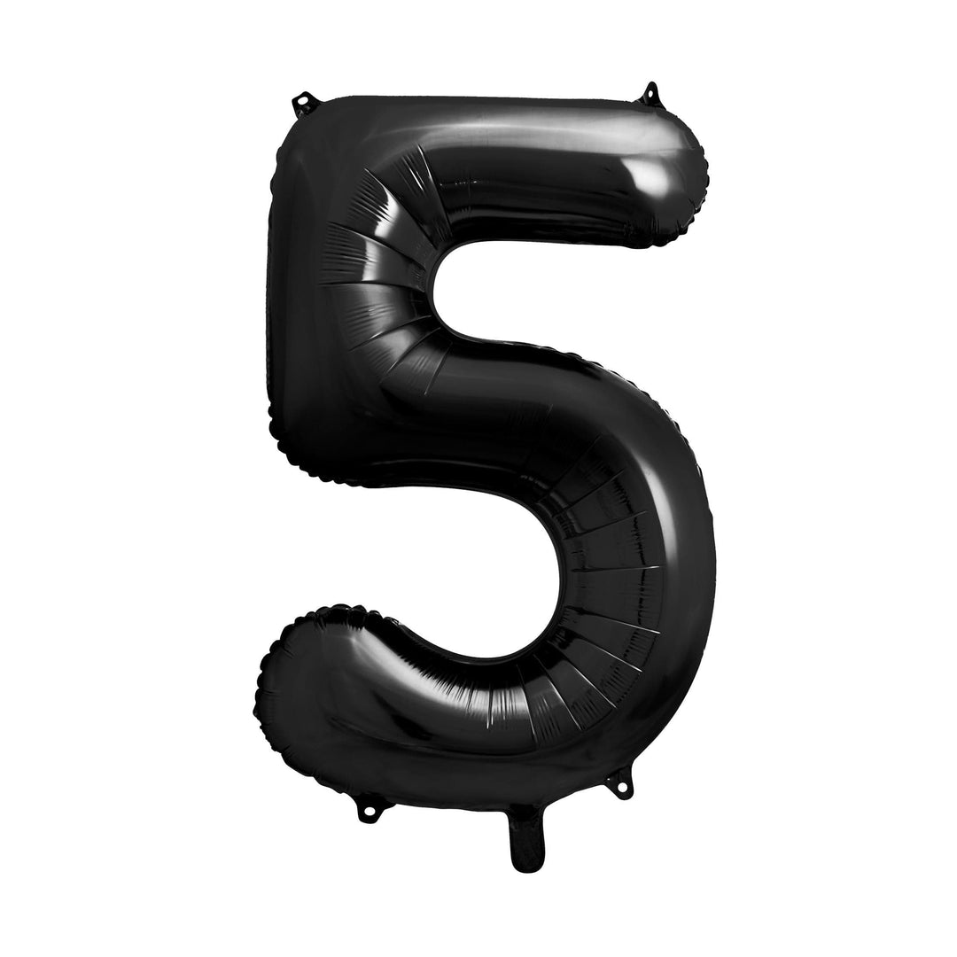 Black Number 5 Balloon 86cm / 34" - Large Matt Black Foil Mylar Digit - 50th Birthday Balloon - 5th - Anniversary Party Supplies - Jolie Fete UK