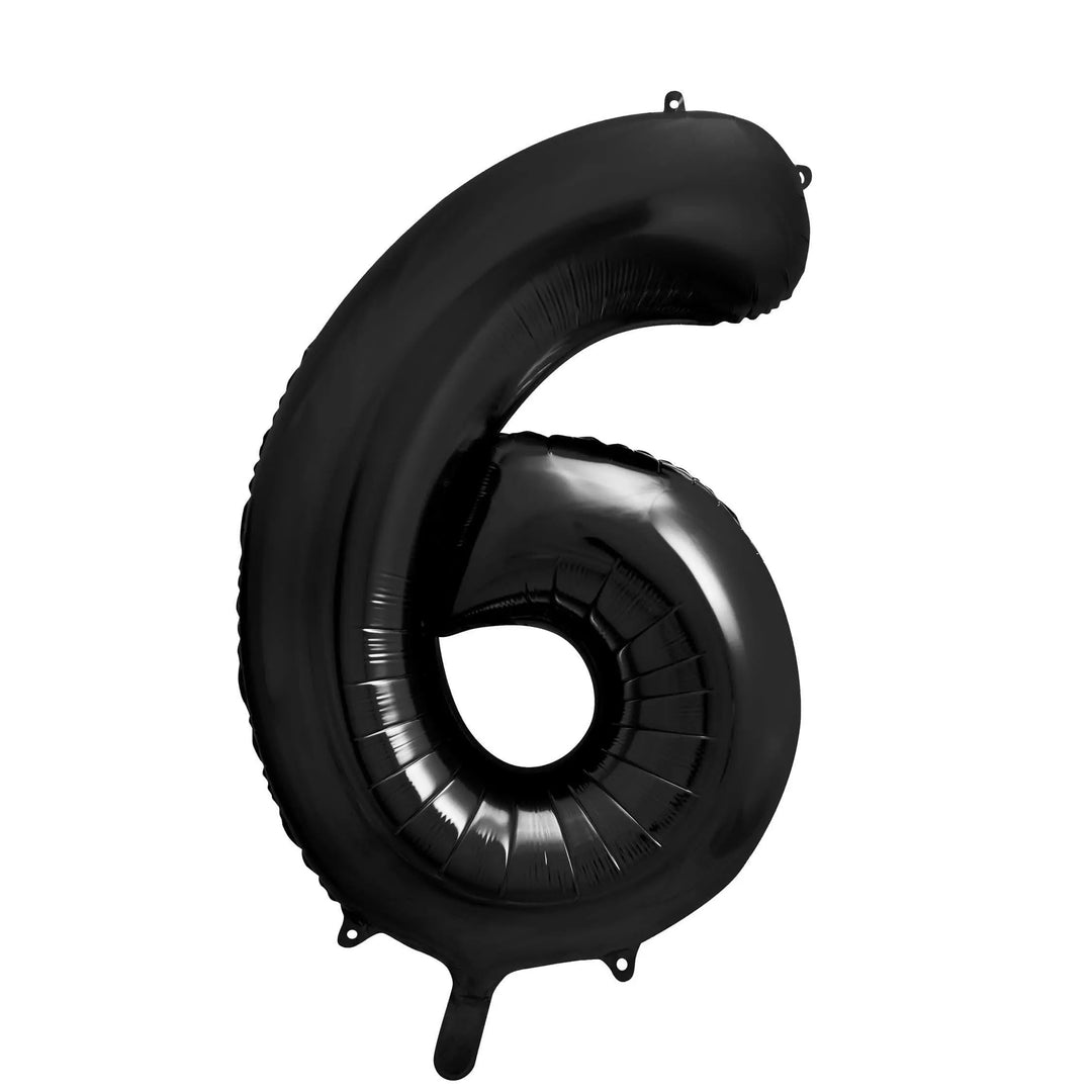Black Number 6 Balloon 86cm / 34" - Large Matt Black Foil Mylar Digit - 60th Birthday Balloon - 6th - Anniversary Party Supplies - Jolie Fete UK