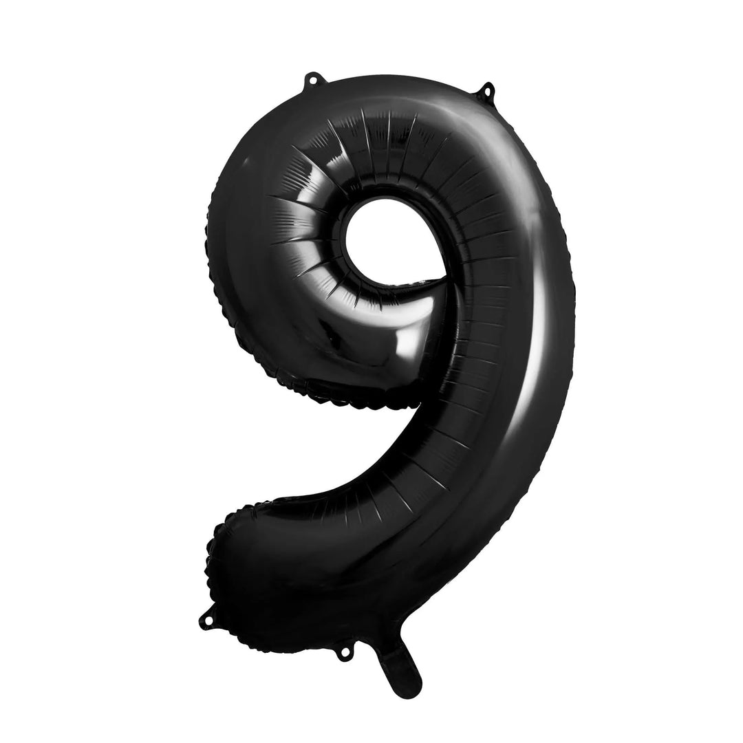 Black Number 9 Balloon 86cm / 34" - Large Matt Black Foil Mylar Digit - 90th Birthday Balloon - 9th - Anniversary Party Supplies - Jolie Fete UK