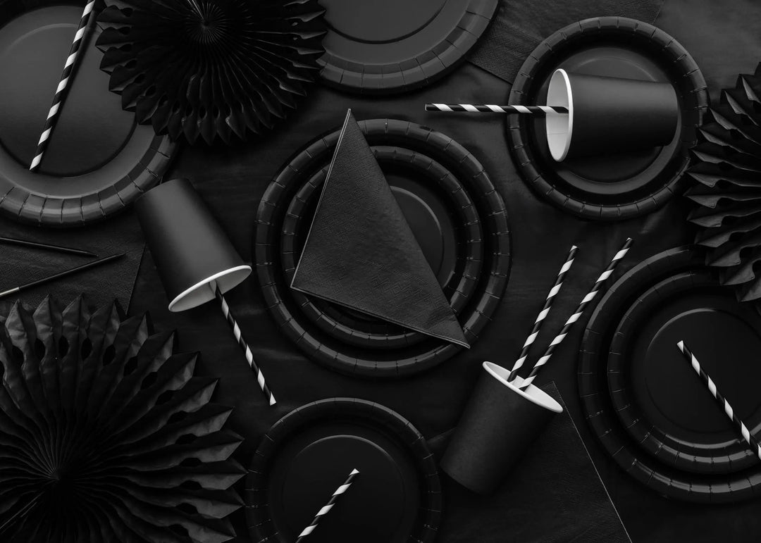 Black Paper Napkins - Black Embossed Dinner Napkins - Kids Pirate Birthday Party Tableware - Halloween Treats - Pack of 20 - Jolie Fete UK