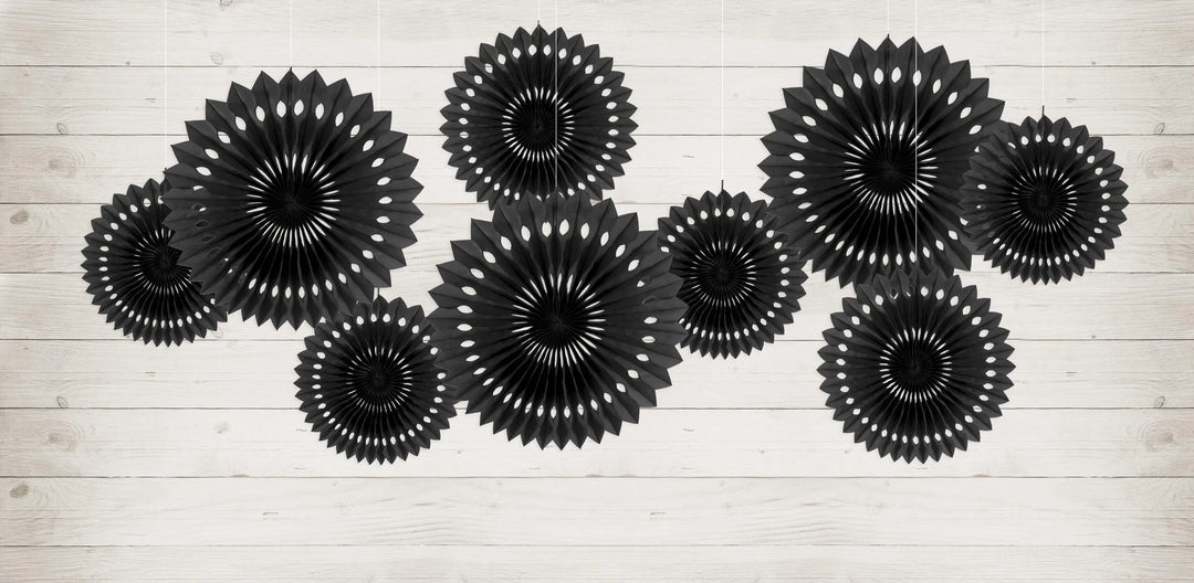 Black Tissue Paper Rosettes - Black Birthday Party Fan Decorations - Party Wall Decorations - Hanging Decorations - Pack Of 3 - Jolie Fete UK