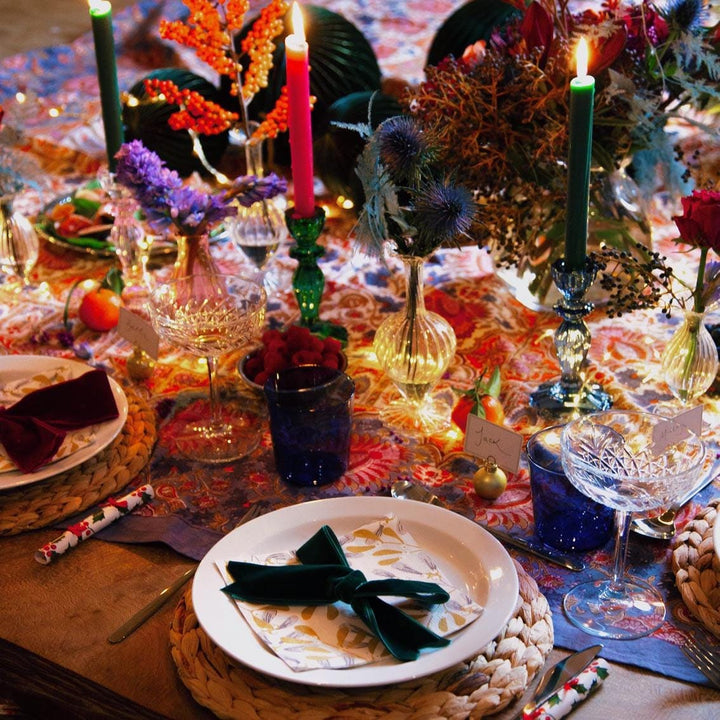 Blue Glass Candle Holder - Dinner Candlestick Holder - Party Table Decorations - Boho Style - Jolie Fete UK