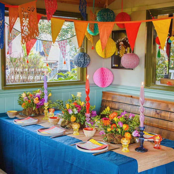 Blue Glass Candle Holder - Dinner Candlestick Holder - Party Table Decorations - Boho Style - Jolie Fete UK