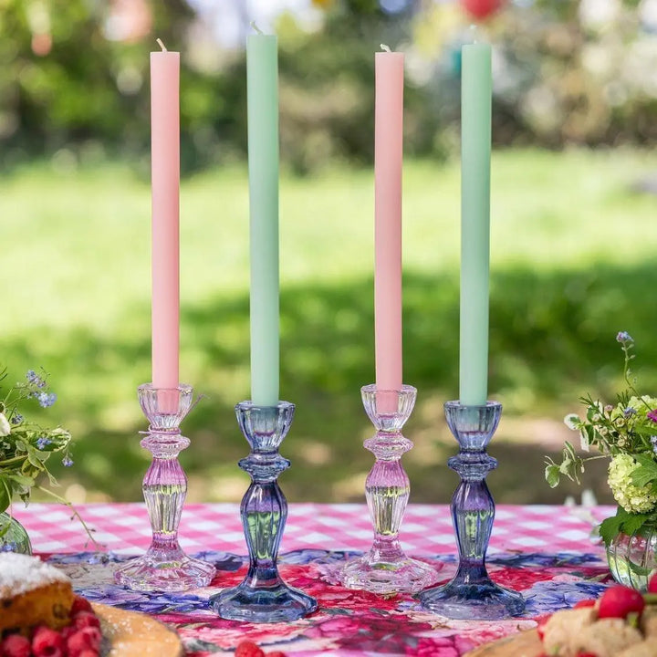 Blue Glass Candle Holder - Dinner Candlestick Holder - Party Table Decorations - Boho Style - Jolie Fete UK